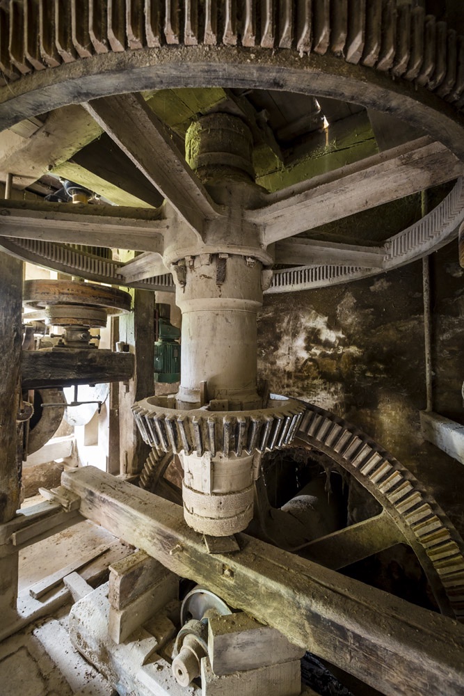 Mécanisme du moulin hydraulique du Moulin de Hollange